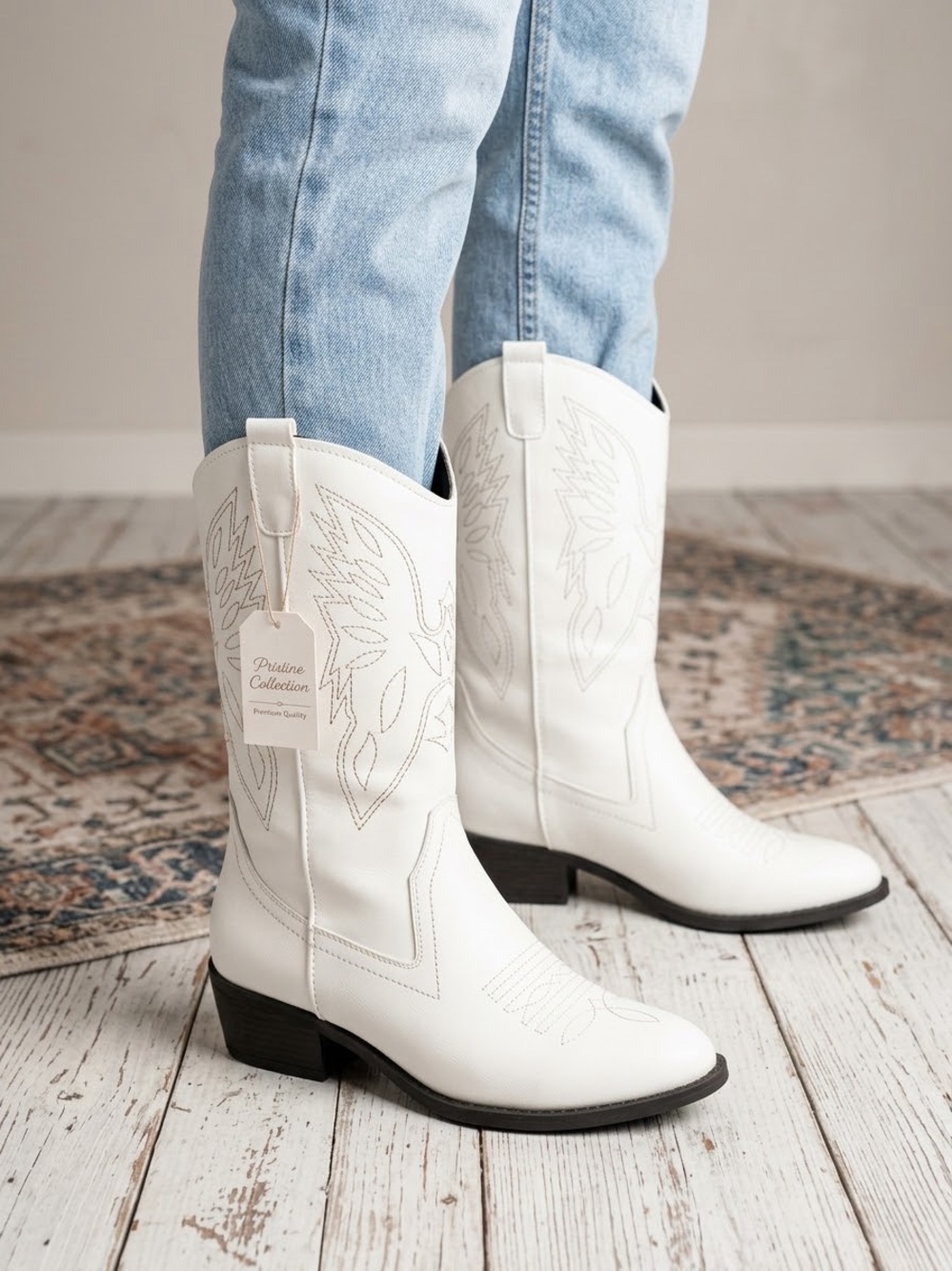 Women’s White Western Cowboy Boots - Classic Mid-Calf Style